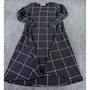 Jacey Lane Dress Womens Medium Black White Windowpane Grid Long Sleeve Midi
